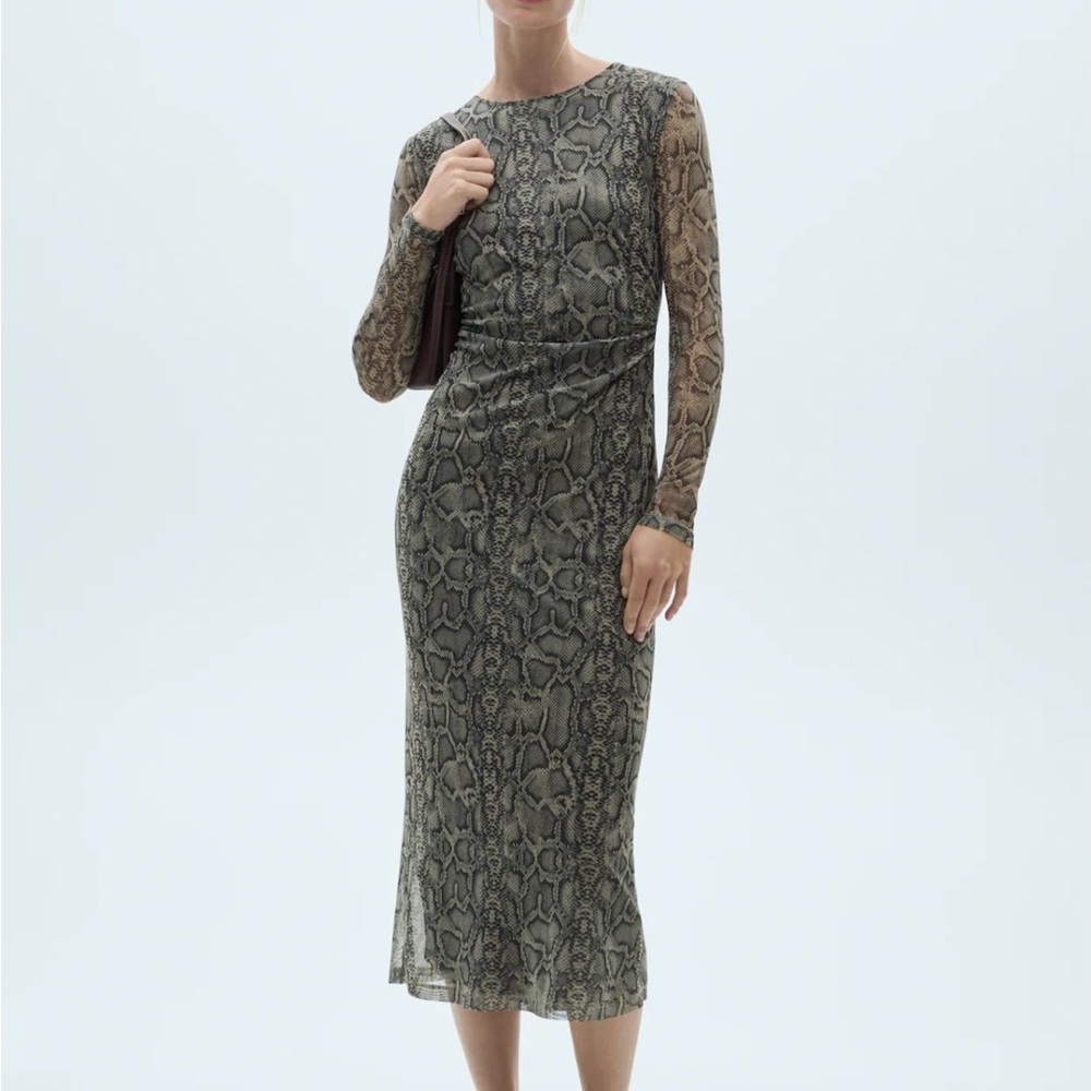 Elegant Snake Print Long Sleeve Dress